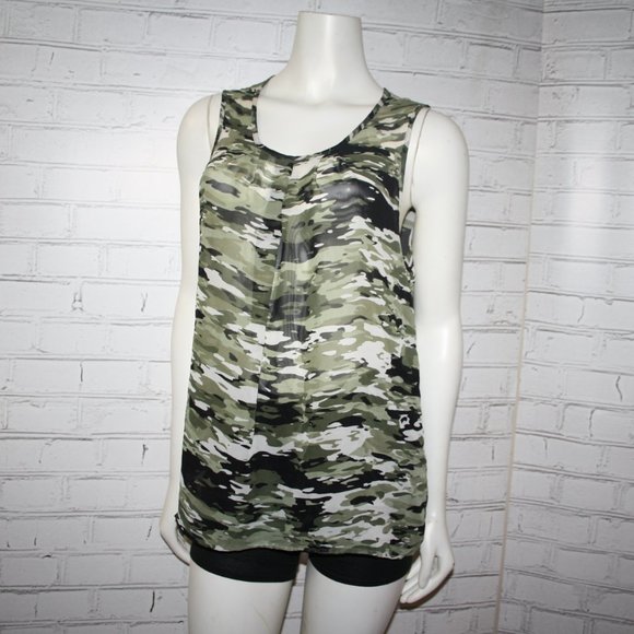 🌿🖤 Bobbie Brooks Sheer Camo Blouse · Size L - Picture 3 of 5